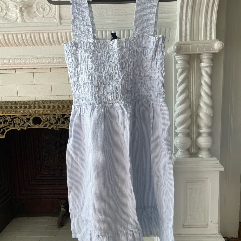 Saks Fifth Avenue Linen Blue Smocked Dress
